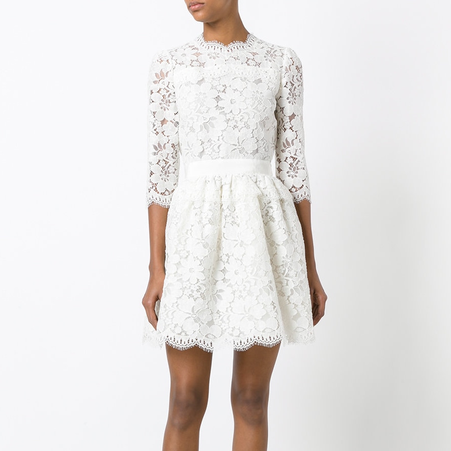 Ivory Floral Lace Flare Dress 