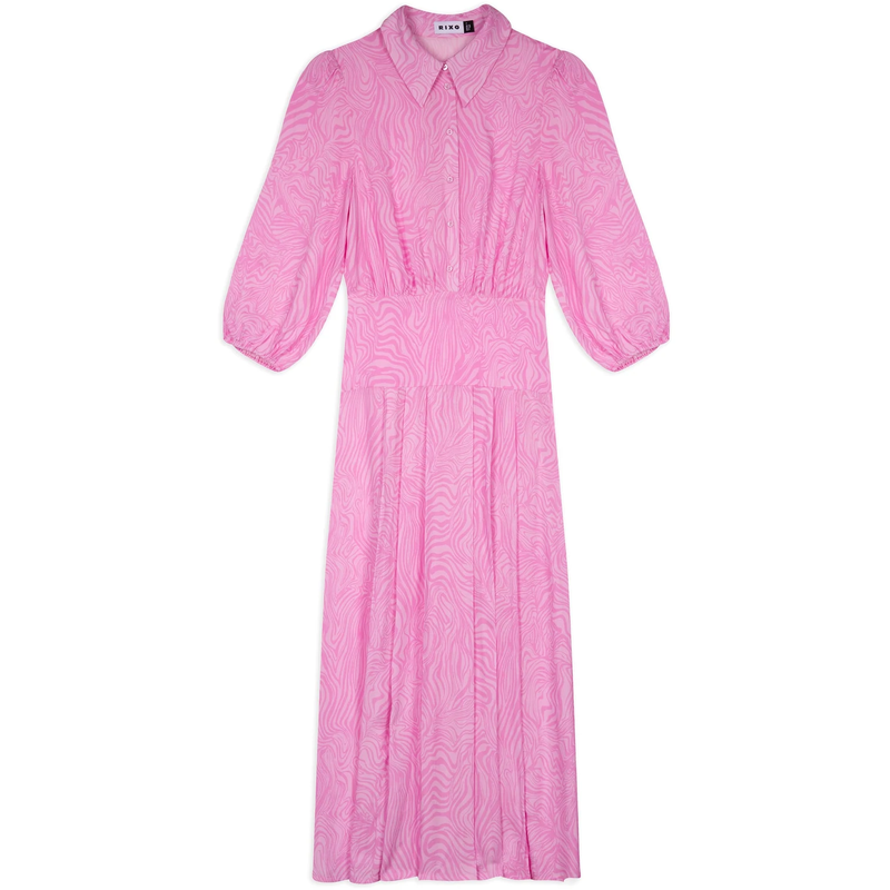 Rixo Izzy Pleated Shirtdress in Pink Marble Zebra - Kate Middleton Dresses  - Kate's Closet