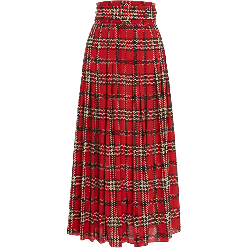 Emilia Wickstead Pris Red Tartan Pleated Midi Skirt - Kate