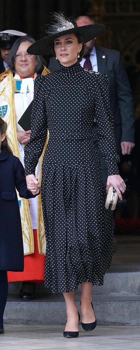 Alessandra Rich Polka-Dot Pleated Midi Dress in Black - Kate Middleton  Dresses - Kate's Closet