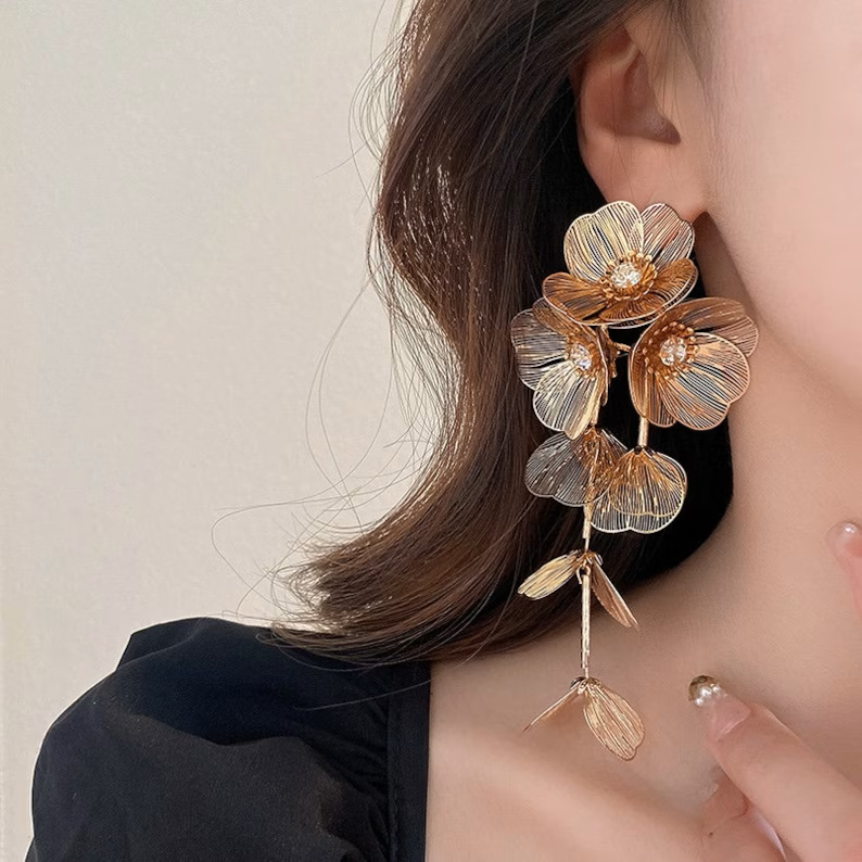 Zara Golden Cascading Floral Earrings - Kate Middleton Earrings