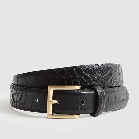 Polo Ralph Lauren Crocodile-Stamped Leather Belt in Black - Kate
