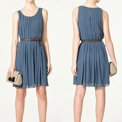 Zara Azure Blue Pleated Dress - Kate 