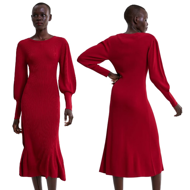 Zara Red Puff Sleeve Dress - Kate 